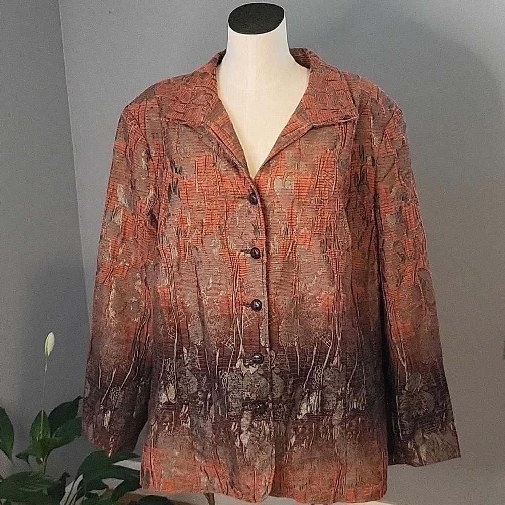 TanJay Vintage Brown and Rust Bohemian Button Front Blazer Size 24W